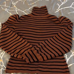 Fashion Nova Brown and Black Striped Turtleneck Sweater